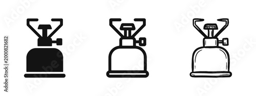 Portable Camping Stove Icon Set - Solid, Outline, and Hand Drawn Styles