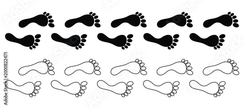A collection of footstep icons featuring both solid black silhouettes.