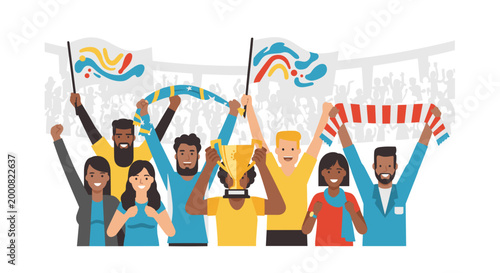 SVG Vector Geometric Shapes Celebration with Colorful Crew