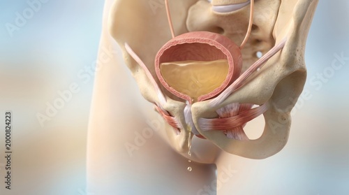 Excretory system disorder: urinary discharge, incontinence problem, bladder dysfunction, pelvic floor, muscle relax, control loss, urology concern, health issue, liquid escape, leakage episode.