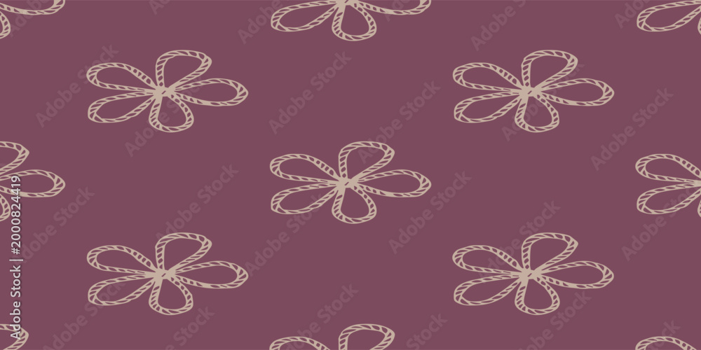 Fototapeta premium Seamless pattern with delicate floral outlines on a rich plum background.