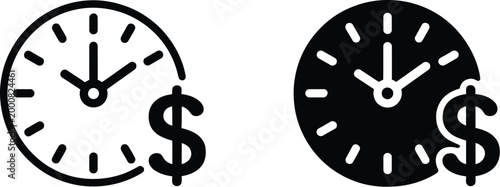 Time is money icon set, simple flat and thin stroke style vector illustration collection for business finance, time management, productivity and value concept design elements.