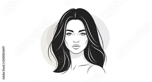 Stylized Portrait of a Young Woman with Long Dark Hair.
