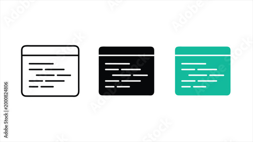 Embed code snippet and script window icon set in outline solid black and colorful design styles isolated on white background