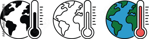 Global warming illustration earth with thermometers in different styles representing climate change heat increase and environmental impact vector design