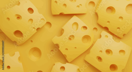 Swiss cheese slices with holes on yellow background