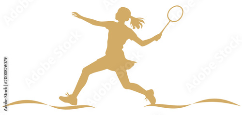 Vector silhouette illustration of a badminton player swinging his racket
