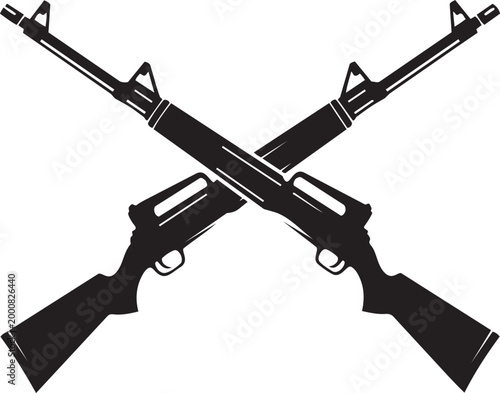 Εκτύπωση καμβά Two crossed rifles emblem black and white military vector illustration isolated