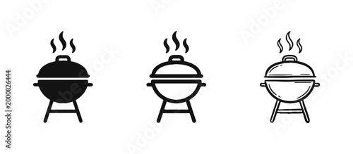 BBQ Charcoal Grill Icon Set - Barbecue and Outdoor Cooking Equipment Symbols