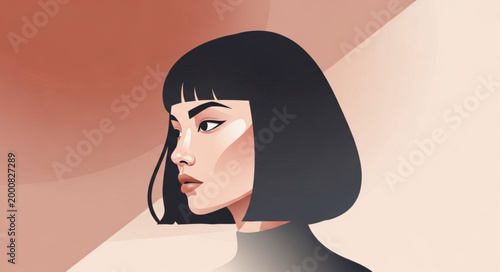 Stylized Portrait of a Young Asian Woman with Bob Haircut.