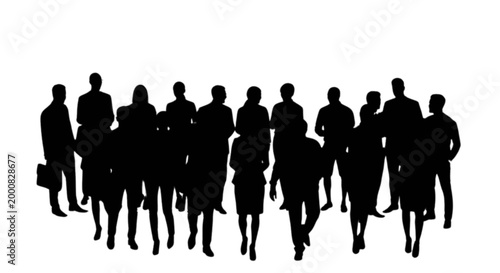 Black silhouettes of business people walking isolated on transparent background, Vector