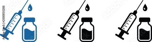 Vaccine icon set, vaccine icons in different styles, vector illustration collection for healthcare, immunization, medical protection and public health campaign design elements.
