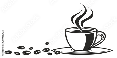 Foto Stylized coffee cup and roasted coffee beans vector graphic design with caffeine