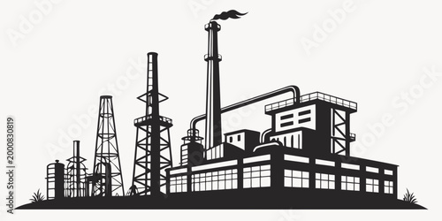 Industrial factory plant silhouette with smoke stacks and manufacturing buildings industrial manufacturing industry silhouette buildings infrastructure production refinery engineering