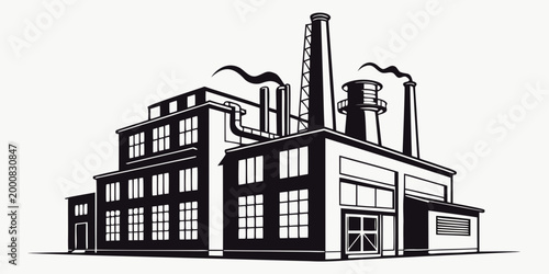 Industrial factory building silhouette vector illustration with industrial manufacturing building industry production warehouse architecture business illustration structure facility