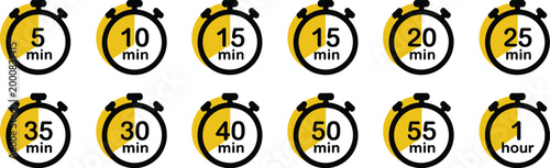 Tableau sur toile Set of timer and stopwatch icons kitchen timer icon with different minutes cooki