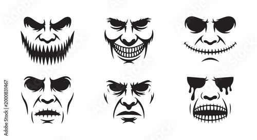 Collection of Creepy Monster and Zombie Face Silhouettes
