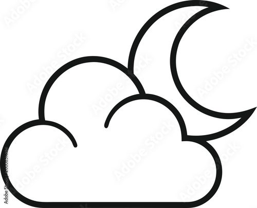 Simple line drawing showing a cloud next to a curving crescent moon