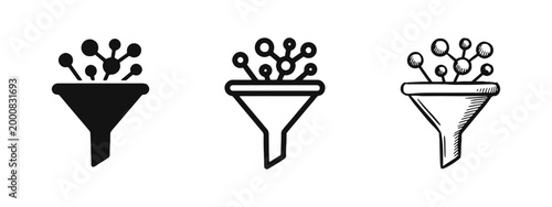 Data Filtering and Information Processing Funnel Icon Set for Big Data Analysis