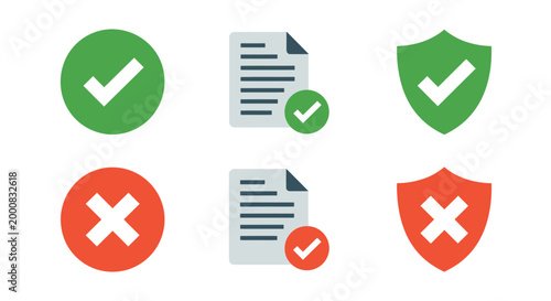 Acceptance and rejection icon vector illustration set with approval and denial signs for feedback, validation, and communication design use