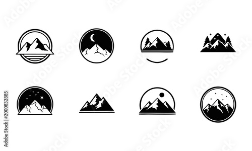 Mountain silhouettes showcase various scenic landscapes and times of day.
