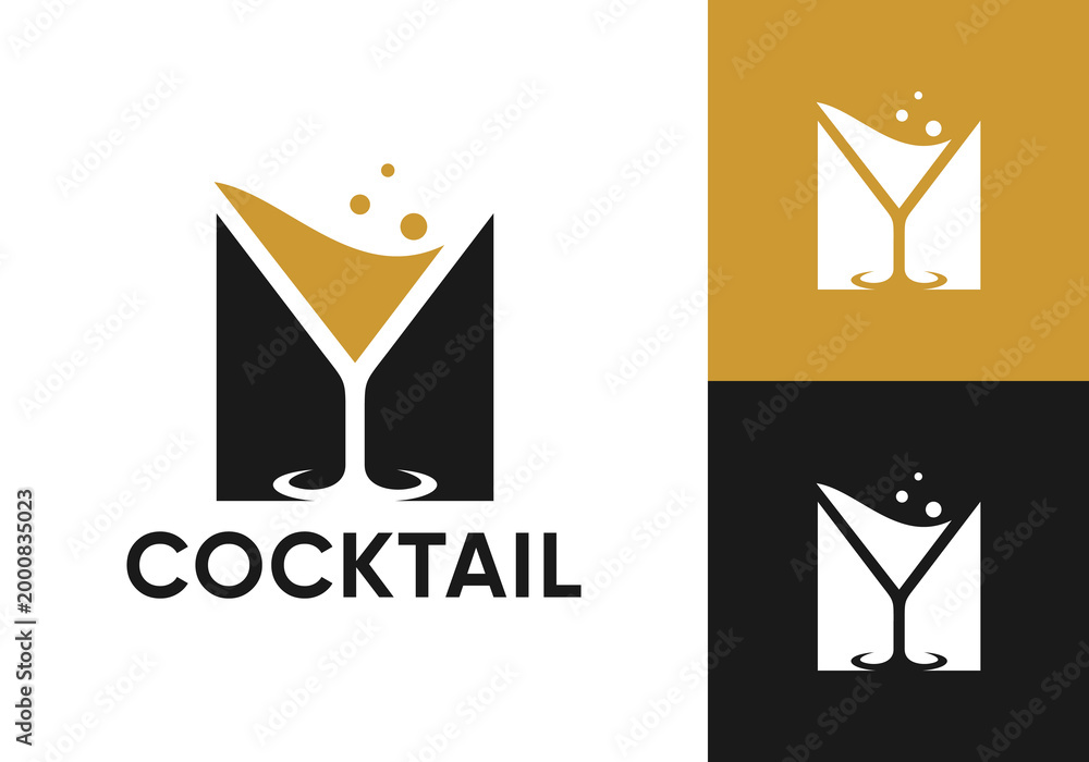 Fototapeta premium abstract cocktail logo. wine drink party vector design concept