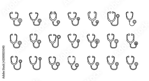 Set of Stethoscope Icons, Medical Tool Vector Graphics, Healthcare Symbol Collection, Simple Outline Design