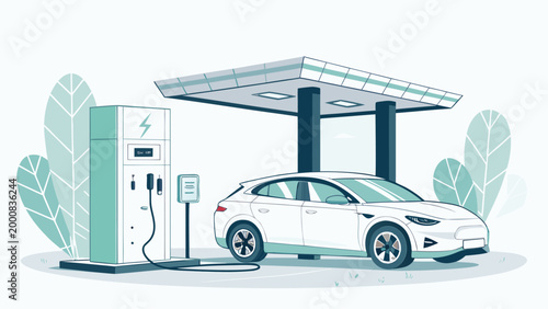 Electric vehicle charging at station.