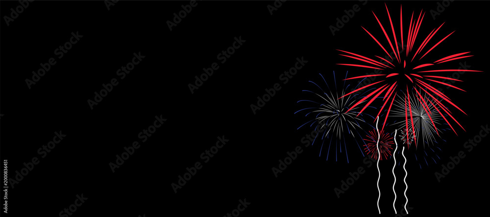 Fototapeta premium Red and Blue Fireworks Vector on Black background