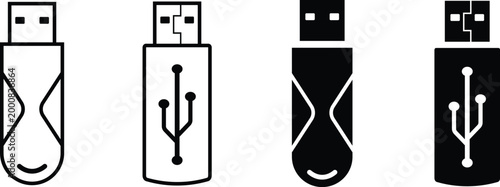 usb drive icons line and solid version, outline and filled vector illustration