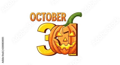October 31 text with a carved orange pumpkin jack o lantern illustration for a fun halloween holiday celebration