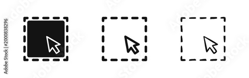 Selection tool square with mouse cursor arrow icon set for graphic design and software interface