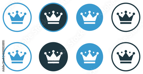 Royal crown icon set, premium VIP membership and luxury badge symbols, elegant achievement and award design, simple modern isolated vector for branding and