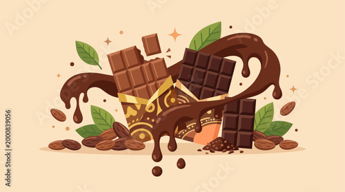 Modern flat design poster celebrating World Chocolate Day with rich chocolate elements and warm tones.
