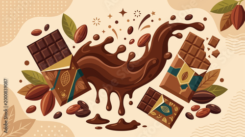 Modern flat design poster celebrating World Chocolate Day with rich chocolate elements and warm tones.