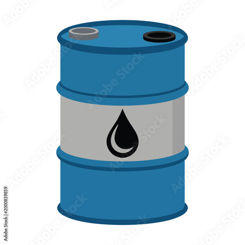 Oil barrel vector illustration featuring blue industrial drum symbolizing energy resource, petroleum storage, and fuel industry concept design