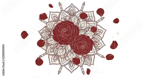 elegant red floral mandala design with intricate patterns isolated on transparent background