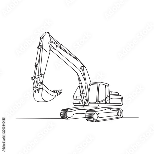 Excavator line drawing on white background construction machinery illustration