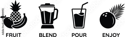 Tropical clip art pineapple banana smoothie and coconut vector illustration