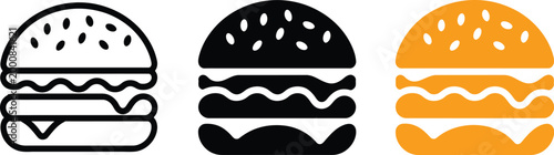 Tableau sur toile Variations of a hamburger icon in outline solid black and orange color vector il