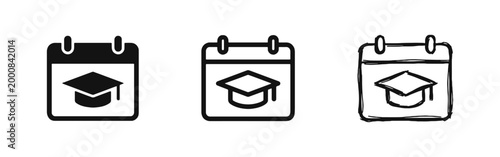 Graduation date calendar icon set with mortarboard cap symbol