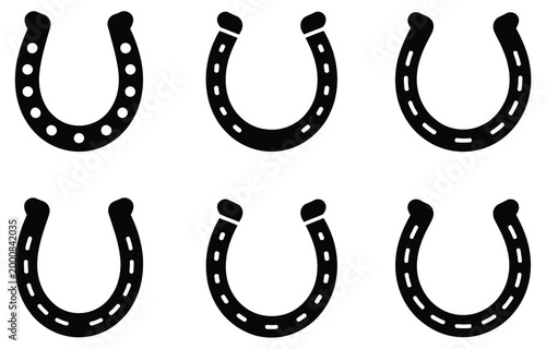 Horseshoe glyph icon set, modern vector illustration of horseshoe luck sign and fortune symbol design, isolated on white background, clean minimalist style.