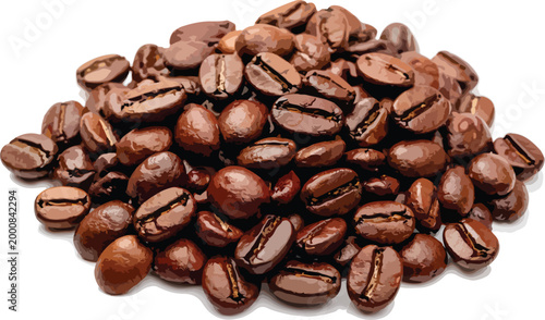 Pile of Roasted Coffee Beans on White Background brown