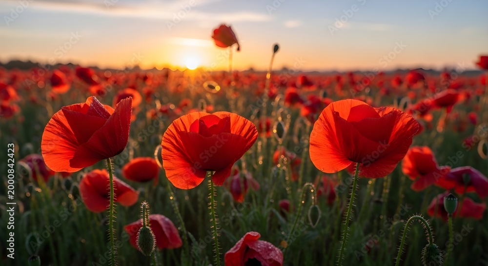 Fototapeta premium Vibrant Red Poppies at Sunset