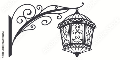 Bild auf Leinwand Vintage ornate wall mounted street lantern with decorative iron bracket lighting