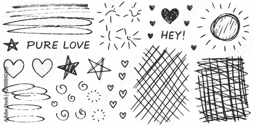 dynamic set of black and white abstract doodles on white background high quality professional detailed