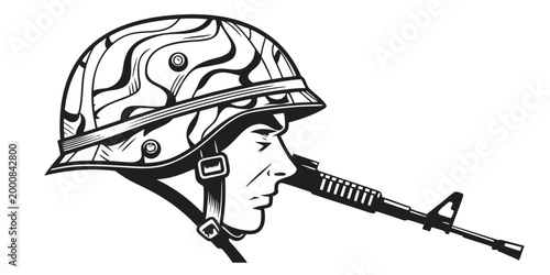 Photos Soldier wearing combat helmet and holding rifle illustration with military camou