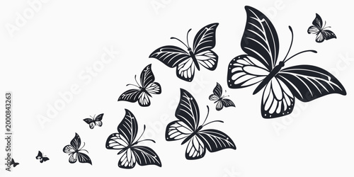 Detailed butterfly swarm silhouettes artistic vector collection with butterfly silhouette illustration wildlife isolated decorative creative delicate fluttering movement creature ornament