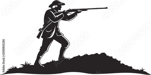 Silhouette of a hunter standing on a hill with a rifle silhouette outdoors marksman huntsman shooting wildlife recreation stalking equipment wilderness adventure tactical professional