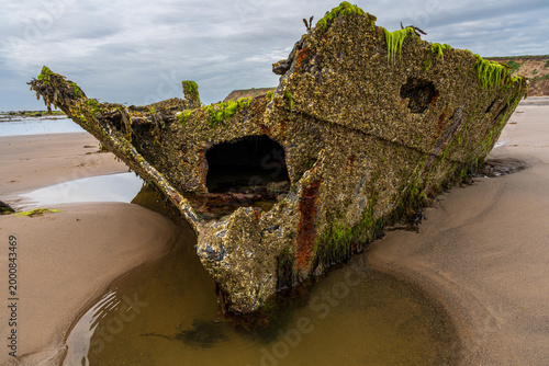 Stones on the beach and the ST Pasages Shipwreck between Ballasalla and Sartfield, Isle of Man